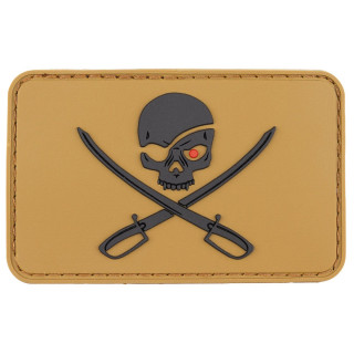 Piraten-Patch mit Totenkopf und Säbeln, 8 x 5 cm Klettabzeichen in Coyote Tan / Schwarz