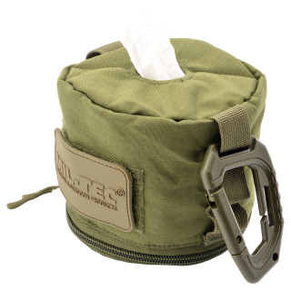 Tasche für Toilettenpapier in Oliv mit Reißverschluss, Karabiner und Patchfläche