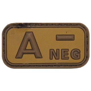 Klettabzeichen mit Blutgruppe A- in Braun / Khaki