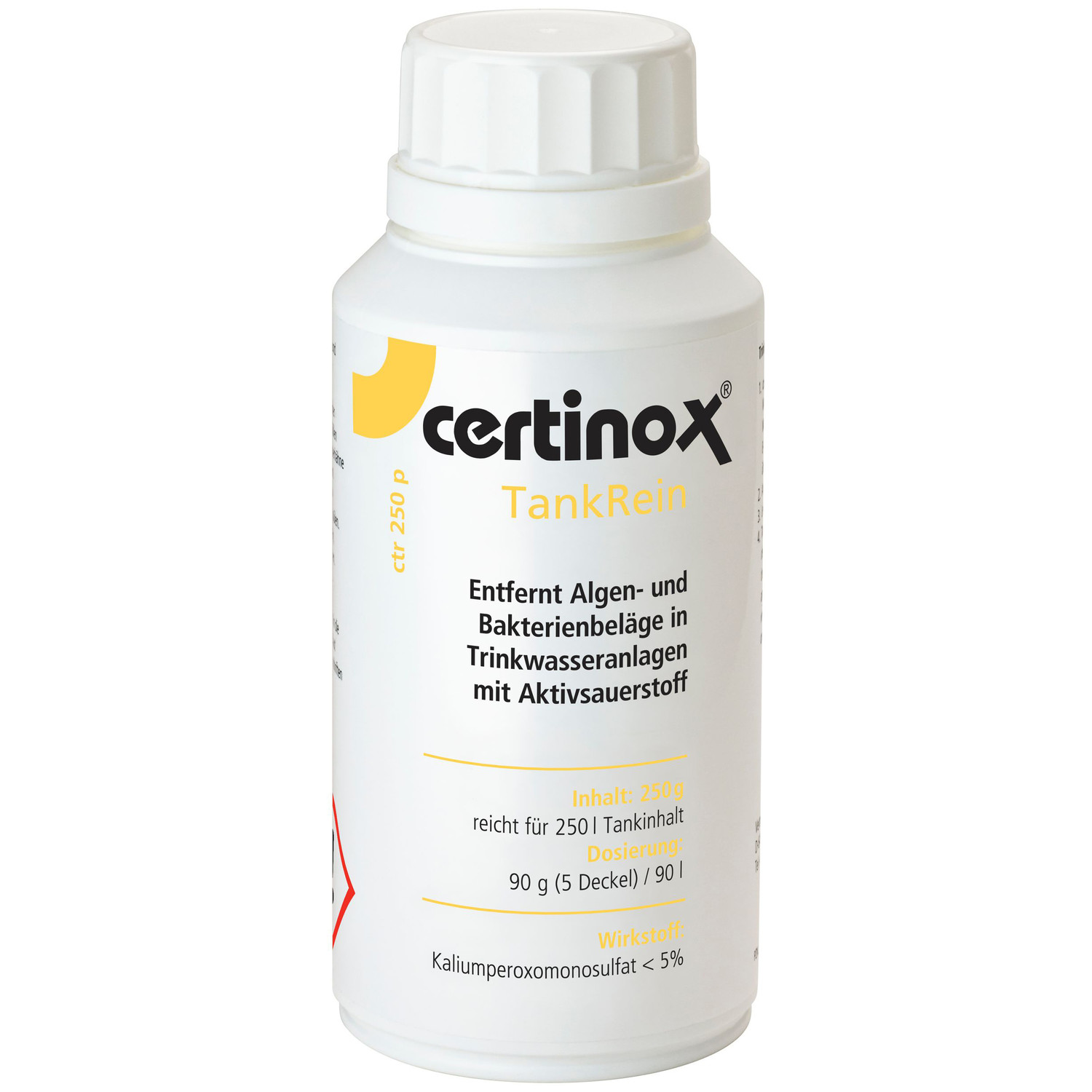 Certinox TankRein ctr 250 P gegen Algen und Bakterienbeläge in Trinkwasseranlagen
