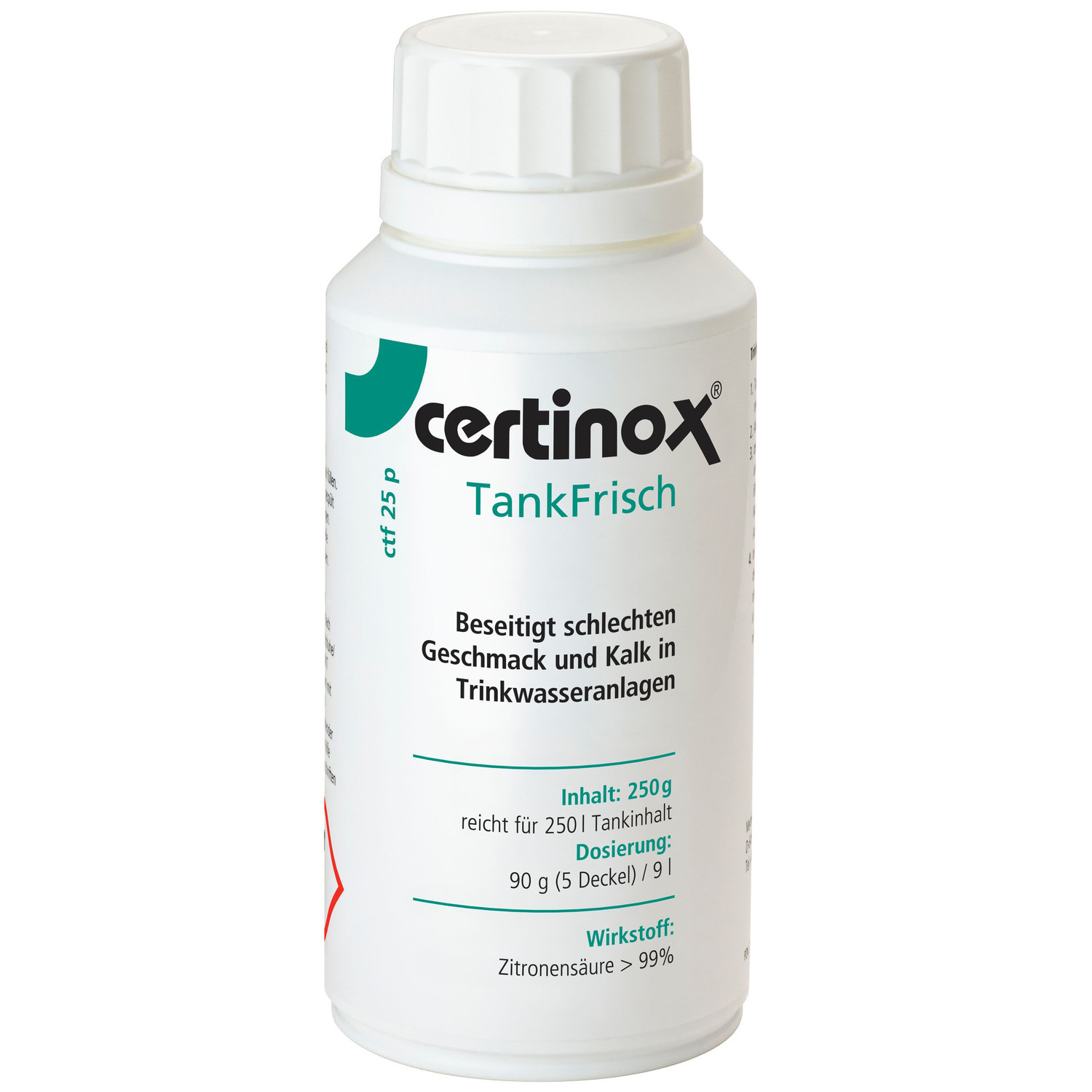 Certinox TankFrisch ctf 25 P beseitigt schlechten Geschmack und Kalk in Trinkwasseranlagen