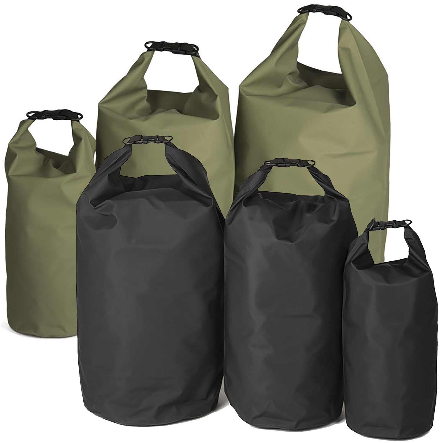 Wasserdichter Transportsack (Dry Bag) in Schwarz oder Oliv mit 10, 30 oder 50 Liter