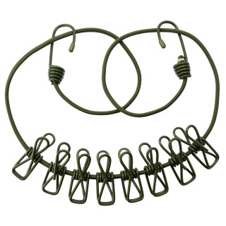 Wäscheleine mit Gummispanner bis 200 cm, 8 Klammern und Stahlhaken