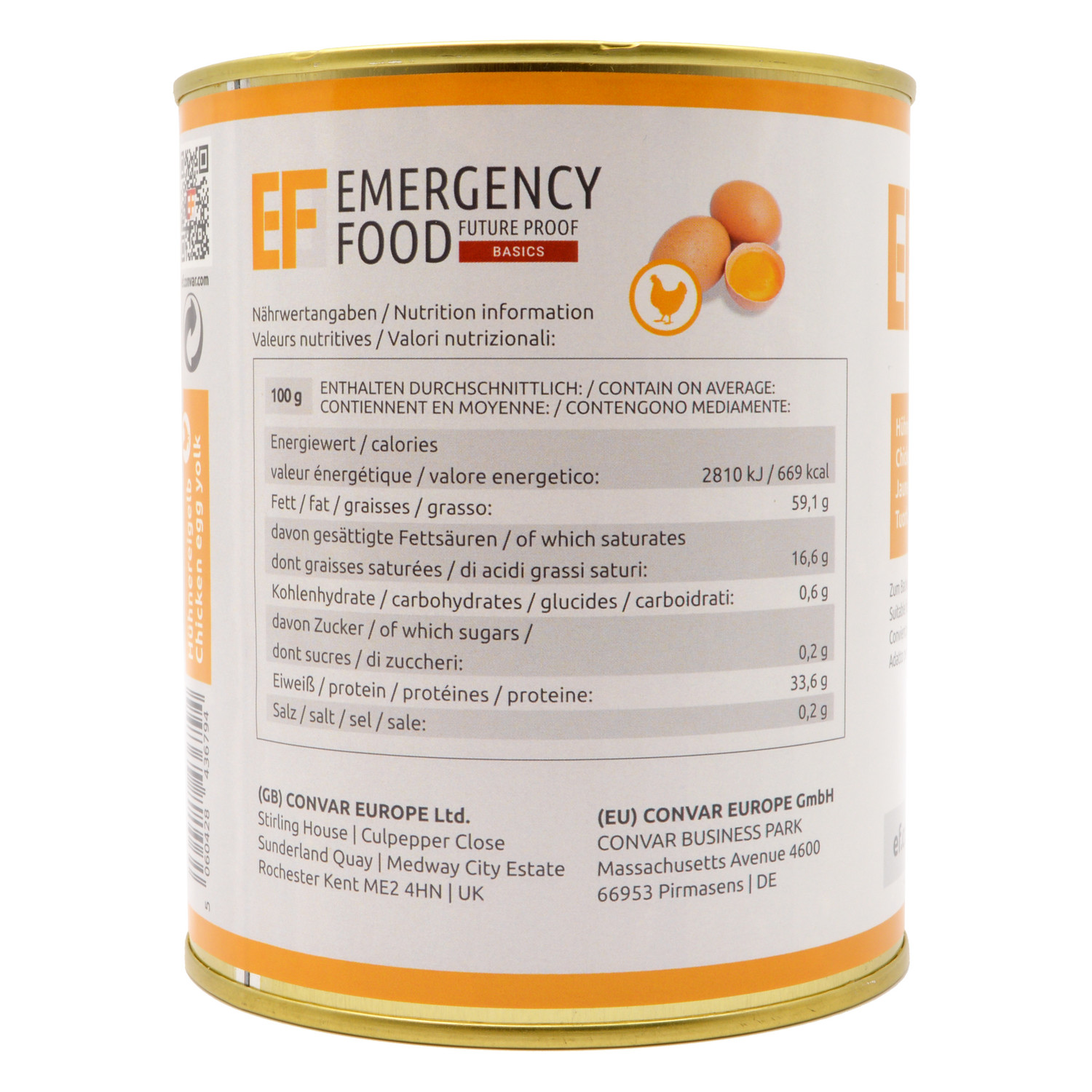 Convar EF Emergency Food Hühnereigelb 270 g Dose - 15 Jahre haltbar -  Simigu Outdoor Equipment