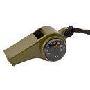 Signalpfeife in Oliv mit Kordel und eingebautem Kompass und Thermometer