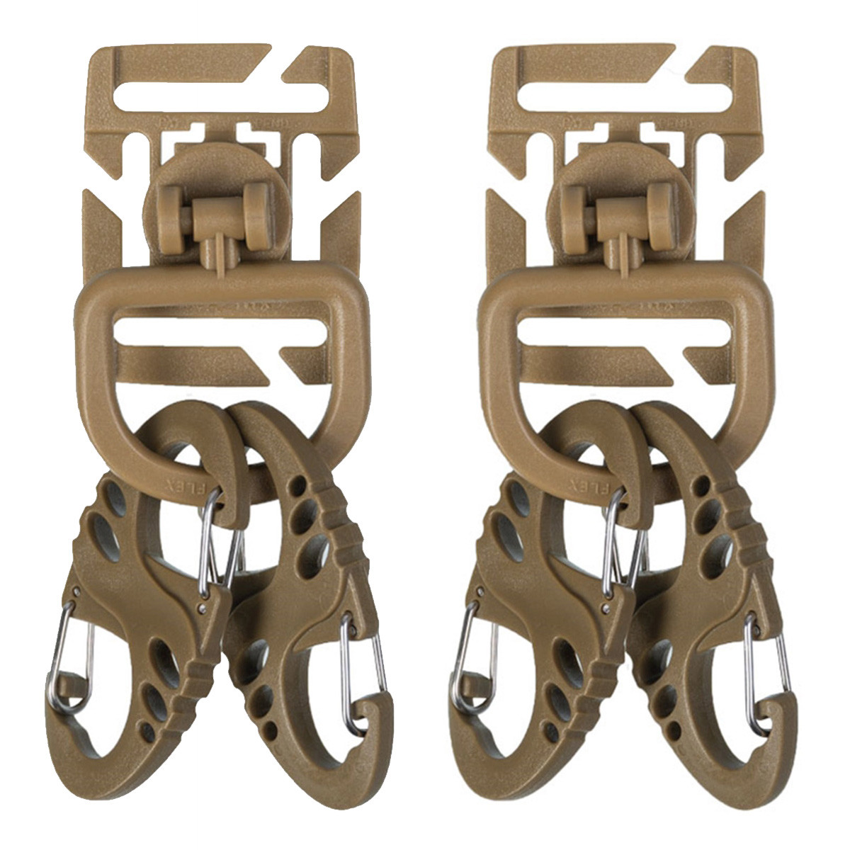 Befestigungsset in Coyote fr Molle mit 2 Duraflex MOD.U.LOX mit D-Ring und 4 Karabinern (Tactical Set Ultimate)