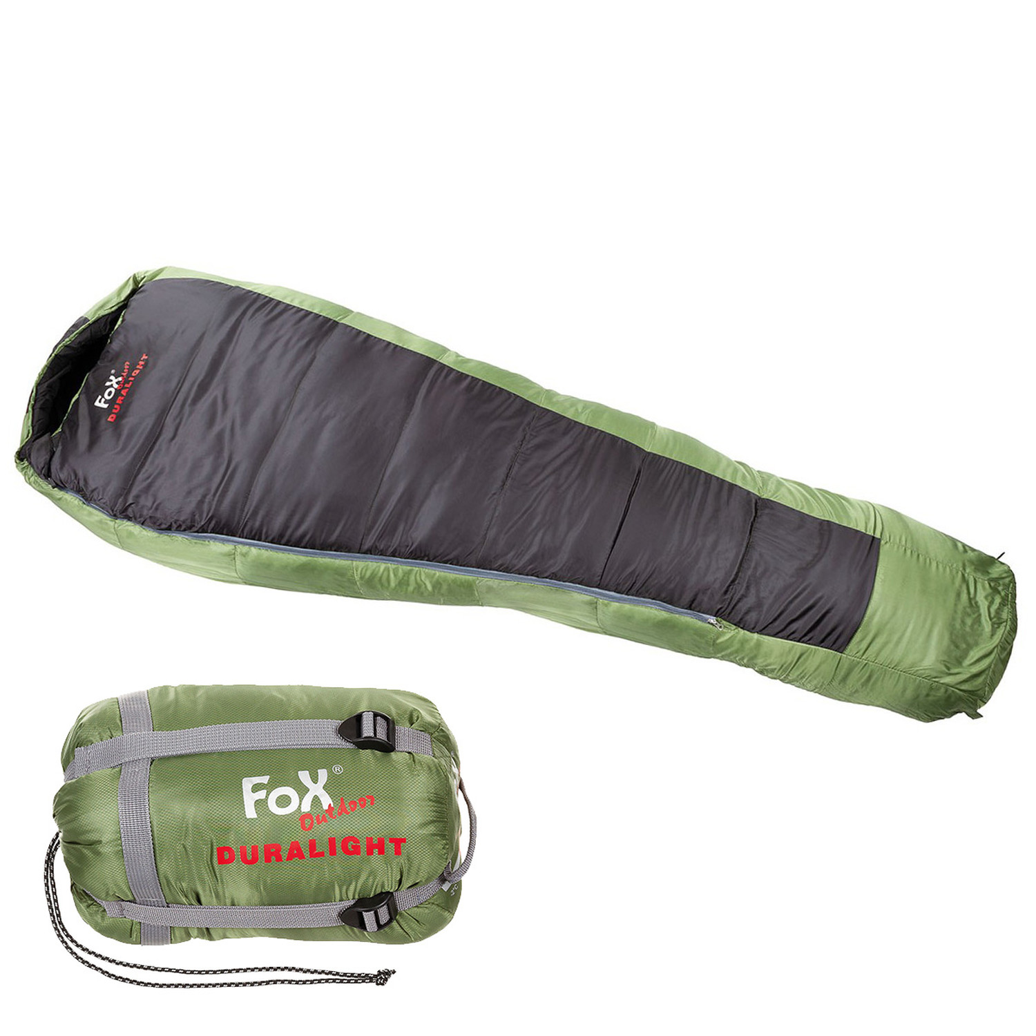 Sommerschlafsack in Mumienform mit 220 cm Lnge in Oliv-Schwarz mit Packsack