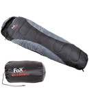 3-Jahreszeiten-Schlafsack in Mumienform mit 220 cm Länge in Schwarz-Grau mit Packsack