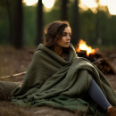 Fleece Decke 200 x 150 cm in Oliv mit Transportbeutel