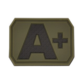 Klettabzeichen mit Blutgruppe A+ in Oliv, 3,8 x 2,8 cm Patch aus PVC