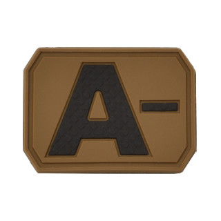 Klettabzeichen mit Blutgruppe A- in Coyote, 3,8 x 2,8 cm Patch aus PVC
