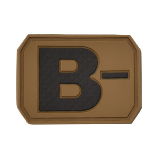 Klettabzeichen mit Blutgruppe B- in Coyote, 3,8 x 2,8 cm Patch aus PVC