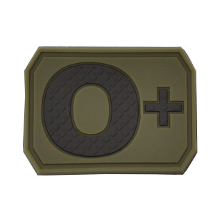 Klettabzeichen mit Blutgruppe 0+ in Oliv, 3,8 x 2,8 cm Patch aus PVC