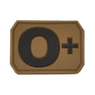 Klettabzeichen mit Blutgruppe 0+ in Coyote, 3,8 x 2,8 cm Patch aus PVC