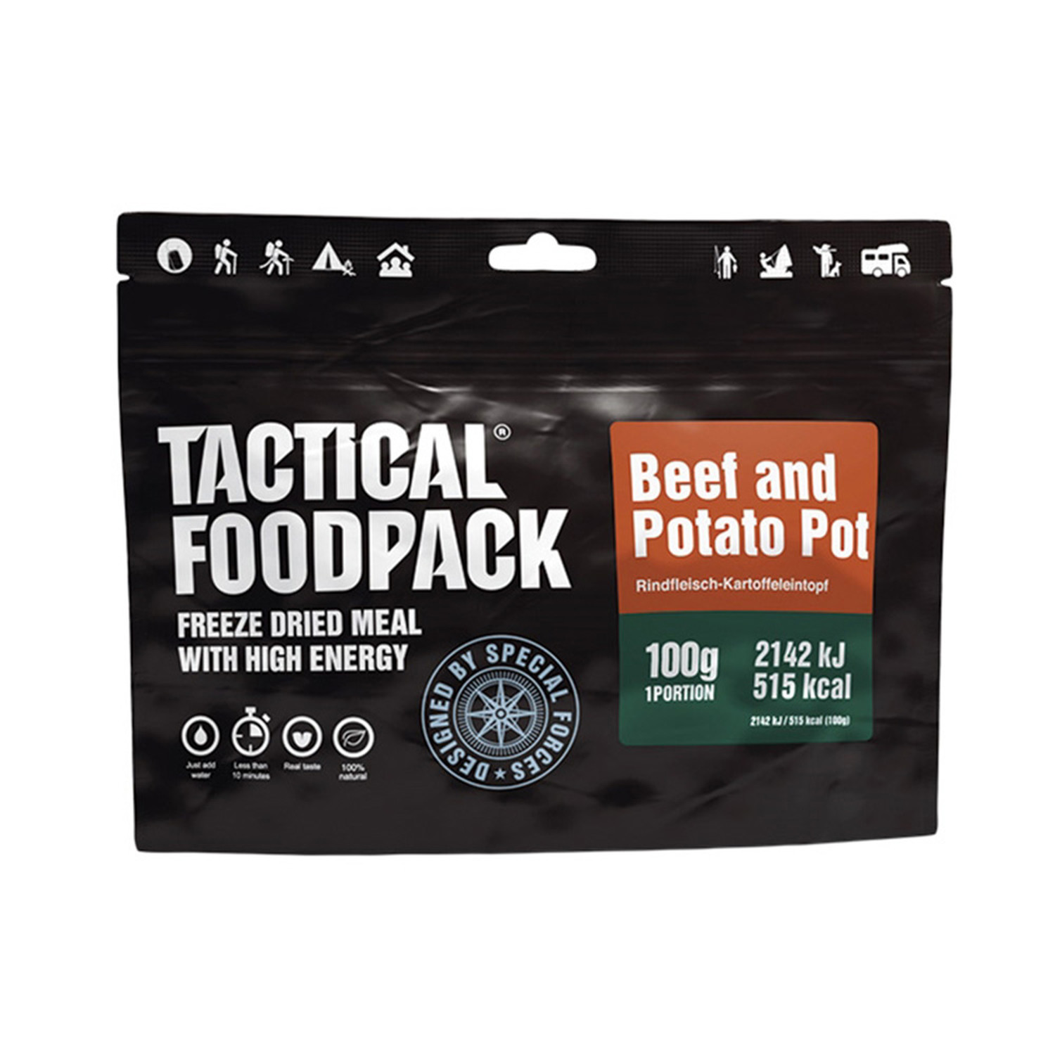Tactical Foodpack® Beef and Potato Pot (Rindfleisch-Kartoffeleintopf) gefriergetrocknete Outdoor-Mahlzeit
