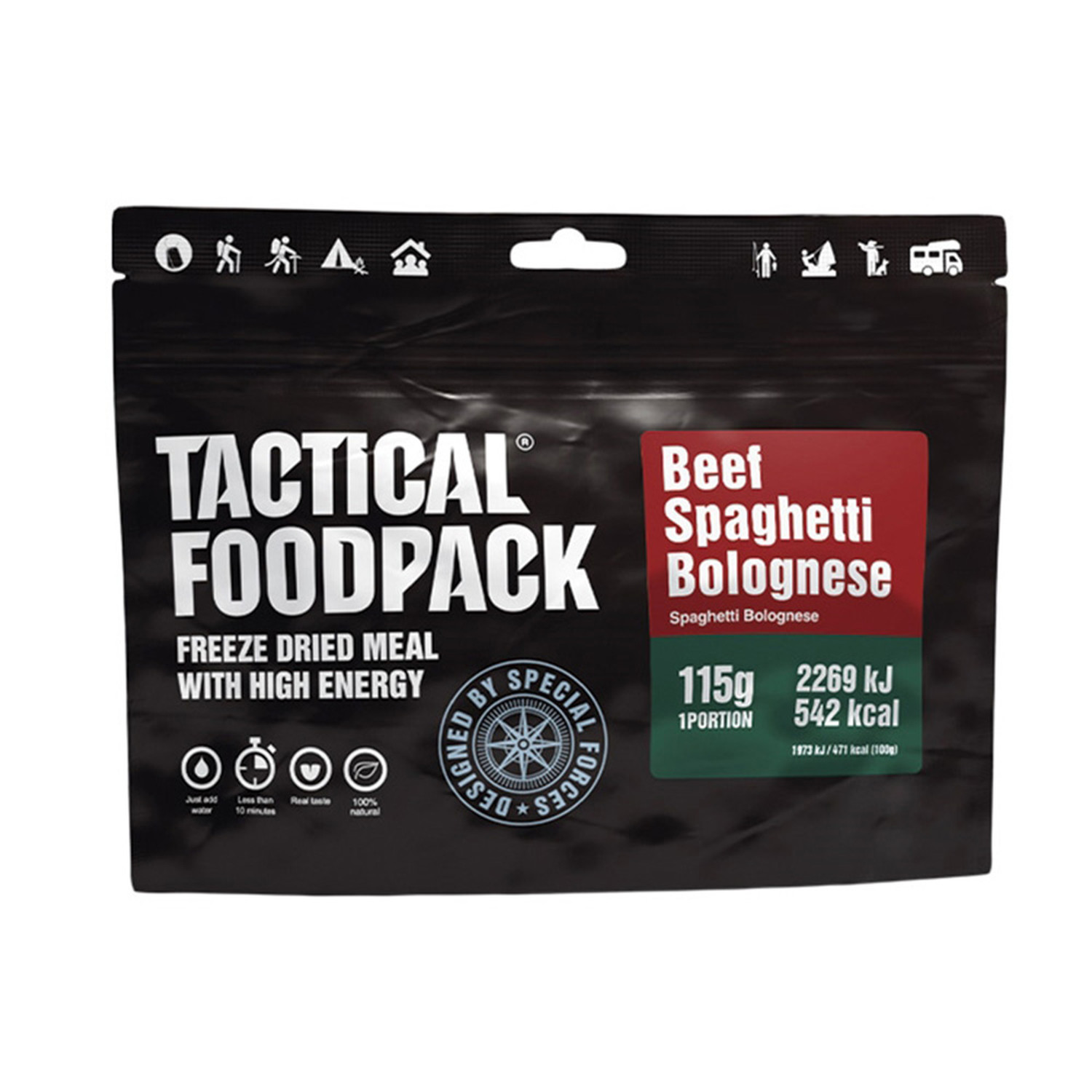 Tactical Foodpack® Beef Spaghetti Bolognese (Spaghetti Bolognese) gefriergetrocknete Outdoor-Mahlzeit