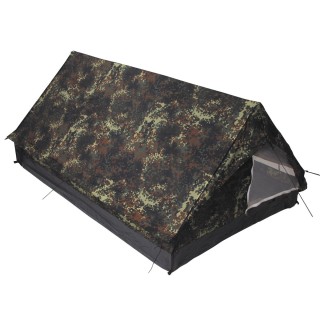 Firstzelt in Flecktarn für 2 Personen mit Heringen, Seilen und Transportbeutel