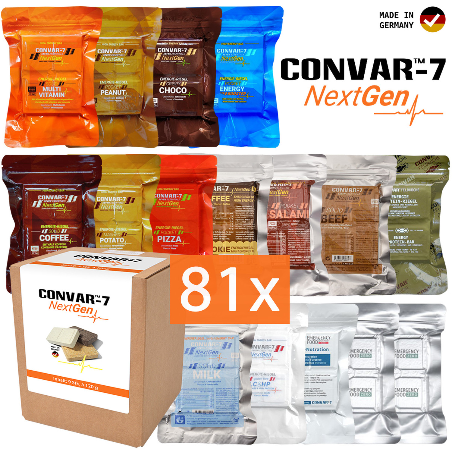 Convar-7 NextGen Energieriegel 81er Karton (81x 120 g) in neuen Geschmacksrichtungen