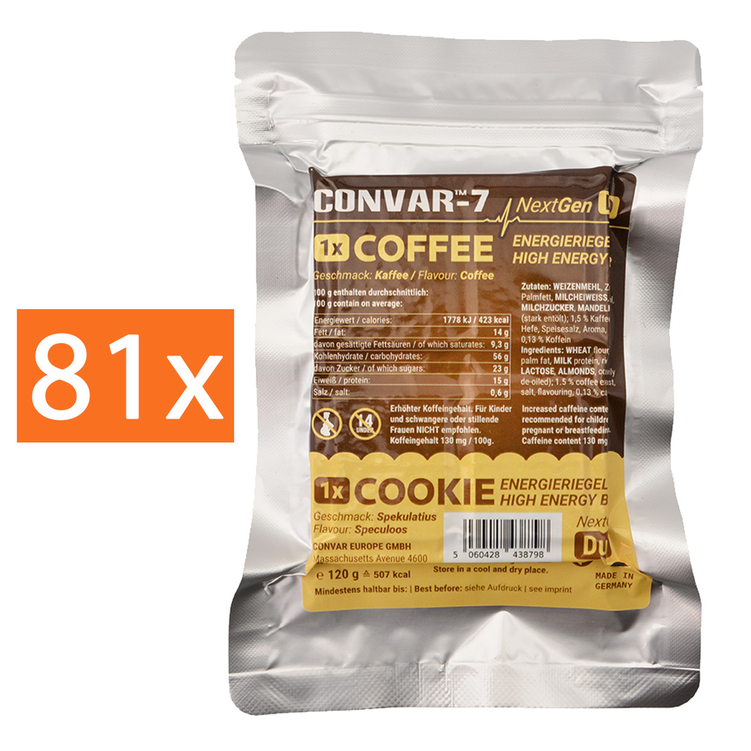 Convar-7 NextGen Energieriegel Coffee & Cookie 81er Karton (81x 120 g)