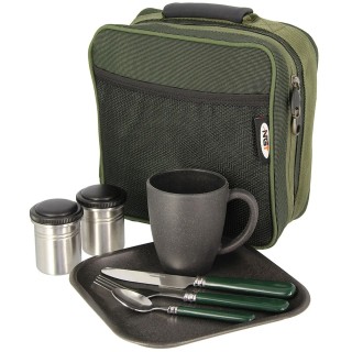 Camping Geschirr Set für eine Person mit Tasche in Oliv