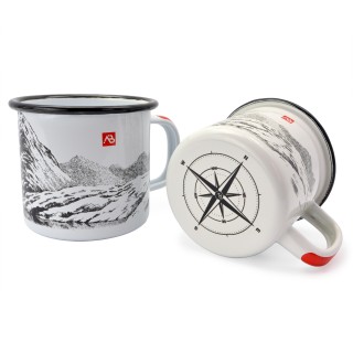 Emaille Tasse mit Berg- und Kompassmotiv (350 ml oder 450 ml)