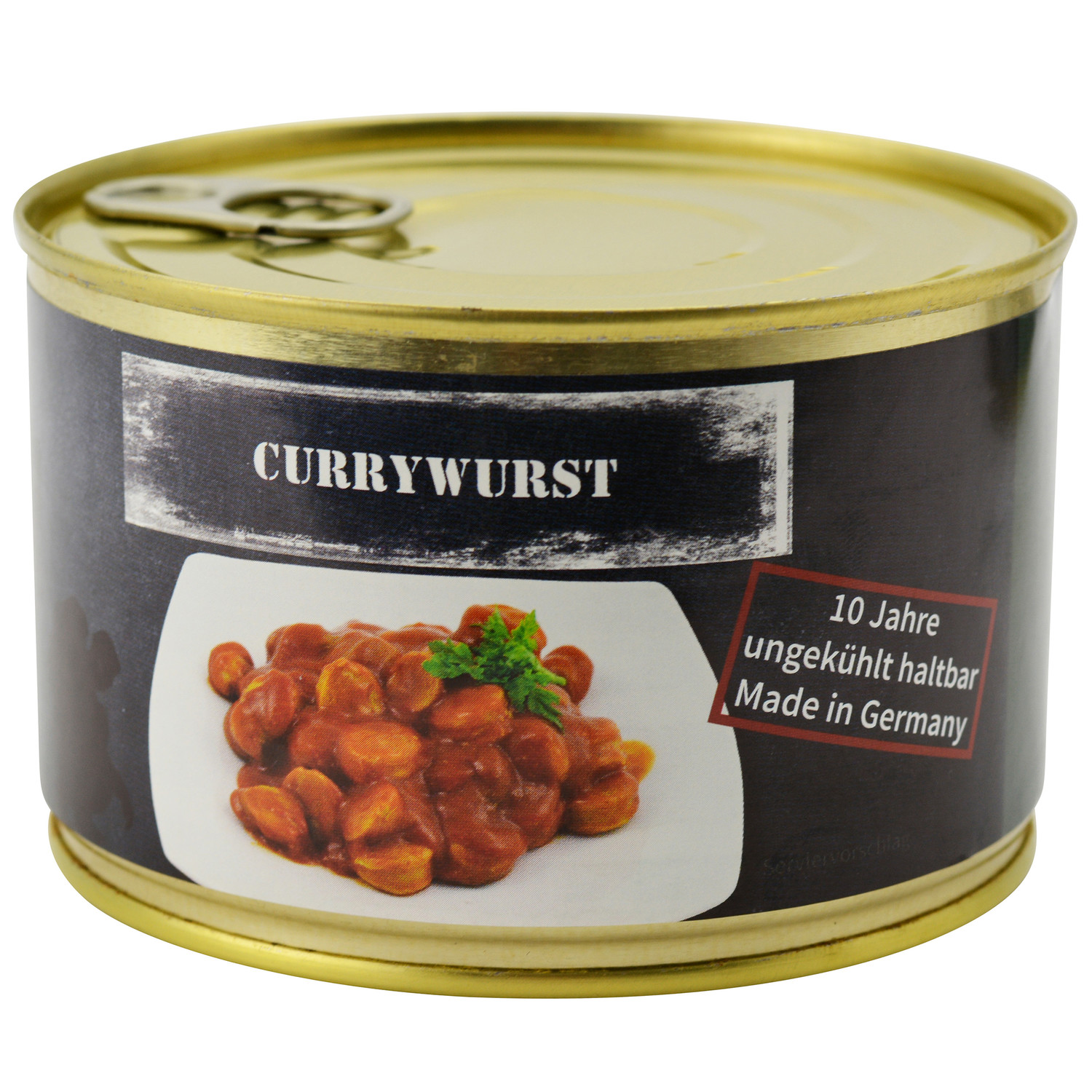 Currywurst mit Soße in der Dose - Vollkonserve 10 Jahre ungekühlt haltbar