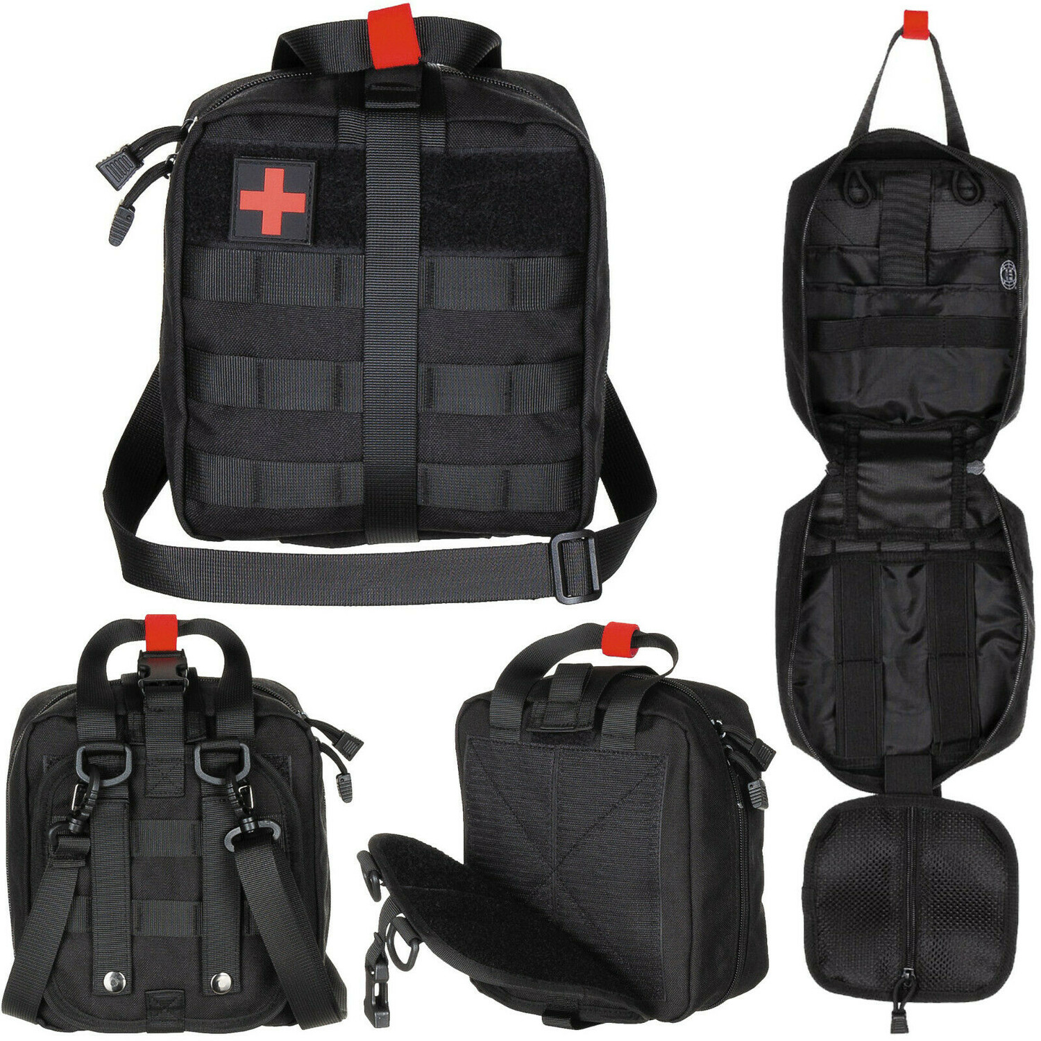Erste Hilfe Tasche mit Molle, Reiverschluss und Klett - Gro: Schwarz