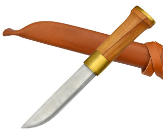 Finnenmesser 24 cm mit Lederscheide - Outdoor- und Anglermesser mit Holzgriff