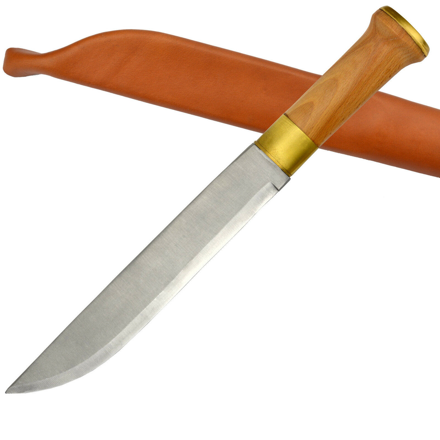 Finnenmesser 35 cm mit Lederscheide - Outdoor- und Anglermesser mit Holzgriff