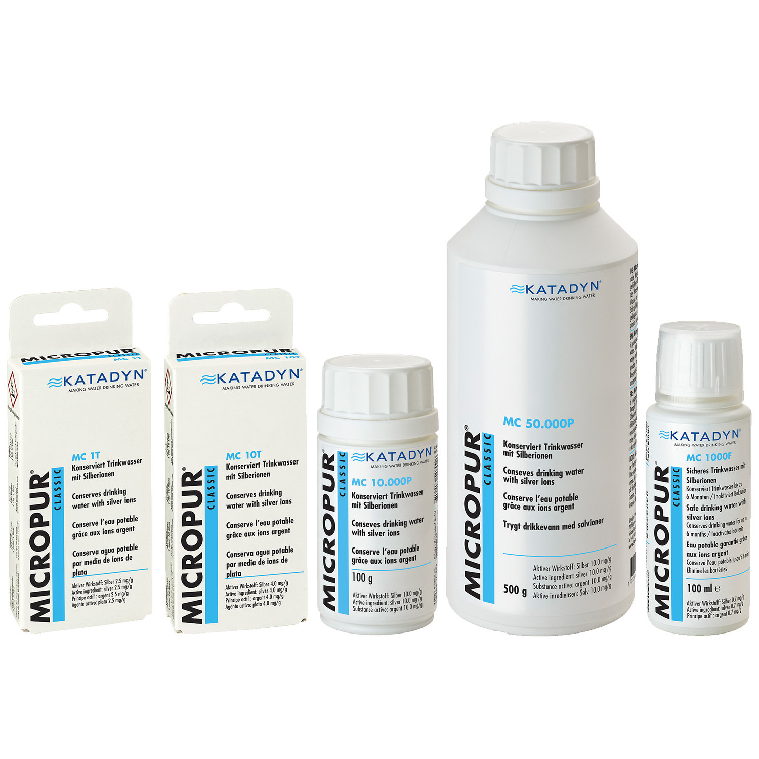 Katadyn Micropur Classic Trinkwasserkonservierung als Tabletten, Pulver und Flüssigkeit