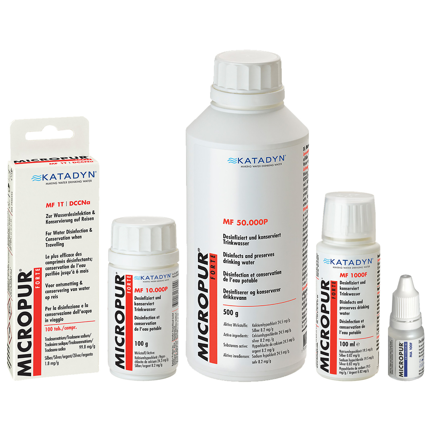 Katadyn Micropur Forte Wasserdesinfektion als Tabletten, Flüssigkeit und Pulver