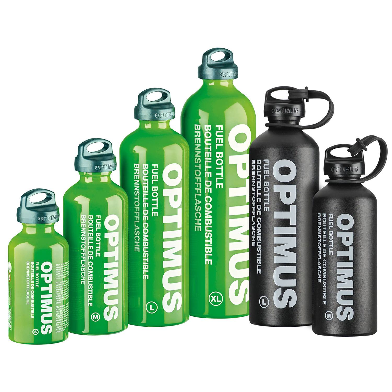 Optimus Brennstoffflasche 0,4 bis 1,5 Liter in Grün oder Schwarz (Fuel Bottle für Benzin etc.)